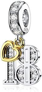 JIAYIQI 16 18 21 30 40 50 60 Birthday Charm Fit Charm Bracelets Necklace, 925 Sterling Silver Pendants Beads with 18K Gold Heart Shaped Pendant for Women, Sterling Silver, Cubic Zirconia