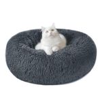 Calming Dog and Cat Bed Donut - 19.7'' Dog Bed Small, Fluffy Cat Anti Anxiety Beds for Indoor Cats, Washable Pet Bed with Non-Skid Bottom for Dogs and Cats, Dark Grey M(19.7in/50cm)