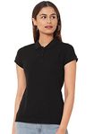 Wear Your Opinion Womens Polo Collar Neck Regular Fit T-Shirt Top (Design: Solid, Black, Small)