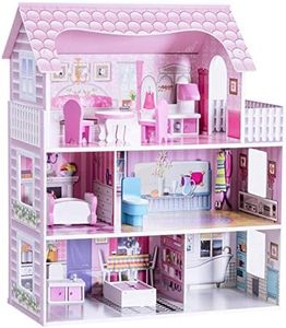 COSTWAY Casa delle Bambole in Legno per Bambina Giocattolo dei Bambini 3 Piani con Mobili e Accessori