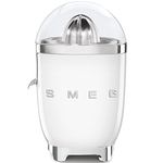 Smeg CJF01WHUK Retro 50's Style Citrus Juicer with Lid, Stainless Steel Reamer and Strainer, Anti-Drip Spout, White