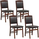 TANGZON Folding Chairs Set of 2/4, Rubber Wood Padded Dining Chairs with PVC Leather Exterior & Backrest, Home Kitchen Guest Conference Office Upholstered Seats (4, Black+Brown)