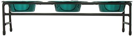 Platinum Pets Triple Modern Diner Stand with 8-Ounce Stainless Steel Pet Bowls in Caribbean Teal