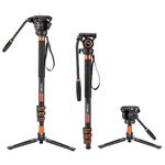 Cayer FP34 Monopod with Feet, 71 inch Aluminum Telescopic Camera Monopod with Fluid Head and 3-Leg Tripod Base for DSLR Video Cameras Camcorders, Supporting up to 13.2lbs