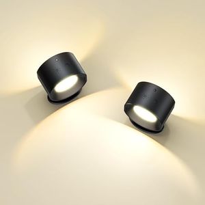 Lulumos Led Wall Light【Up & Down Mode】, Rechargeable Wall Sconce, 3 Color Temperatures & 3 Brightness Levels, 360° Magnetic Battery Operated Wall Sconce for Headboard Bedside Reading (2 Pack)