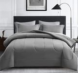 Maple&Stone Queen Size Comforter Set 7 Pieces Bed in a Bag - Down Alternative Bed Set with Sheets, Pillowcases & Shams, Soft Reversible Duvet Insert for Queen Bed, Dark Grey & Light Grey