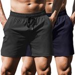 COOFANDY Men's Running Athletic Shorts 5 Inch 2 Pack Gym Workout Shorts Fitted Exercise Hiking Shorts with Zipper Pocket, Dark Grey/Navy Blue, Large