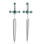 GTHIC Stainless Steel Gothic Sword Earrings For Men Women Vintage CZ Dagger Jewelry Gift,Silver/Green