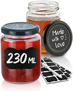 Praknu 25 Vasetti di Vetro per Conserve da 230ml - Con Etichette e Pennarello - Ermetici - Lavabili in Lavastoviglie - Ideali da Regalare