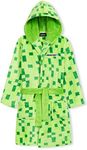 Minecraft Dressing Gown for Boys, Fluffy Fleece Bathrobe Kids Teens (Green, 13-14 Years)