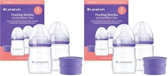 Lansinoh Anti Colic Baby Bottle - 4 Pack 160 ml - NaturalWave® Teats Reduces Nipple Confusion - BPA & BPS-Free Breastfeeding Bottle Feeding Stackable Lid Fridge Freezer Milk Storage Feeding Bottles