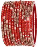 LAVAZZA Premium Glass Bangles Set with Golden Diamond Stone, Beads & Mirror For Women & Girls | Trendy Bangles | Bridal Bangles | red Bangles for women-(AB5-Kamakhya-DRed-2.8)