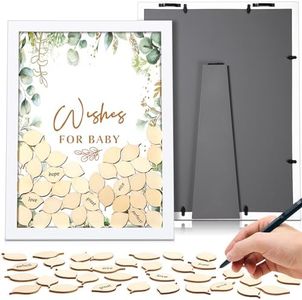 Large Size Baby Shower Guest Book Alternative 70pcs Bear Elephant Woodland Footprint Bottle Token Frame Baby Shower Favors Baby Keepsake Signature Book Picture Frame for Baby Birthday(Sage Leaves)