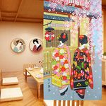 LIGICKY Noren Japanese Style Long Doorway Curtain Kyoto Geisha Girls and Cherry Blossom Window Treatment Tapestry for Home Decoration 85 x 150 cm