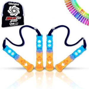 UltraPoi HelixPoi Pro Set – Rechargeable LED Poi w/ 50+ Color Modes – Spinning Light Flow Toys w/Non-LED Knob Handles, Soft Cases & Adjustable Leashes – Visual Poi for Rave, Parties & Performance
