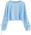 SweatyRocks Women's Casual Lace Up Long Sleeve Pullover Crop Top Sweatshirt Light Blue Medium