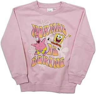 Nickelodeon Girls' Spongebob and Patrick Normal is Boring Pullover Sweatshirt, Pink