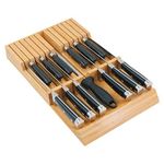 Utoplike in-Drawer Knife Block Bamboo Kitchen Knife Drawer Organizer,Large Handle Steak Knife Holder Without Knives, fit for 12 Knives and 1 Sharpening Steel