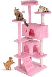 FDW | 54" Cat Tree Tower | Pink | Multi-Level Indoor Activity Center with Sisal Scratching Posts, Condos, Plush Perches, Hanging Cat Toys | Sturdy, Easy to Assemble | for Kittens & Adult Cats