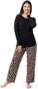 Fruit of the Loom Women's Plus Size Sueded Jersey Crew Top and Fleece Pant Sleep Set, Black/Cheetah, 2X