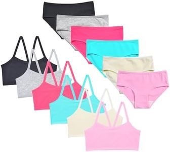 VeaRin Starter Bras for Girls 8-10,Girl's Cotton Cami Crop Bra, 6 Colors With Underwear, Medium
