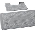 EDS New 2 Piece Bath Mat New Greek Style Set Non-Slip 13 Colours by 247 TRADERS (Silver)