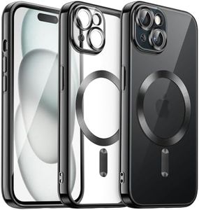 JETech Cover Trasparente Morbida per iPhone 15 Plus 6,7 Pollici, Obiettivo per Fotocamera Protezione Completa, Compatibile con MagSafe Ricarica Wireless, Custodia Placcatura con TPU (Nero)