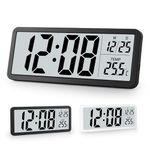 Sukeen Digital Wall Clock Battery Operated,Wall Clock Digital Clock with Big Digits,Temperature,12/24 Hr,Desk Clock Digital Clock Wall for living Room Bedroom Office School Garage Warehouse-Black