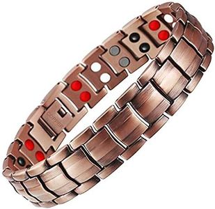 Feraco Lymphatic Drainage Therapeutic Copper Bracelet for Men 4 Elements Lymph Detox Magnetic Bracelets Pain Relief for Arthritis Elegant 99.99% Solid Copper Jewelry with Magnets, 22 cm x 1.5 cm, Copper