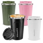 4 Pack Travel Coffee Mug, 12oz Vacuum Coffee Cup with Leakproof Lid, Double Walled Insulated Coffee Tumbler, 304 Stainless Steel Insulated Coffee Mug for Hot Ice Drinks, 4 Colors