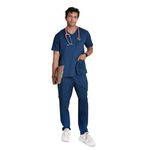 ScrubStory Men's 7-Pocket Classic Fit Scrub Suit, V-Neck, Half Sleeves Top, Cargo Pant | Stain and Water Repellant | Scrubs for Doctors Male, Nurse, Lab, OT Professionals (M, Air Blue)