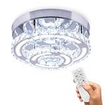CXGLEAMING Modern Crystal Chandelier Ceiling Light Fittings Dimmable LED Ceiling Light Mini Round Flush Chandelier for Living Room Bedroom Bathroom Hallway Kitchen(Remote Control)