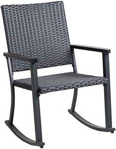 C-Hopetree Outdoor Rocking Chair for Outside Patio Porch, Metal Frame, Black All Weather Wicker