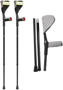 OUWERALL Forearm Crutches for Adults, 2 Pcs, Adjustable Arm Crutch with Elbow Strap and Cushion, Portable and Foldable Crutches, Grey Cushion