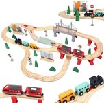 Wooden Train Set 72PCS, Electric Tr