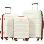 Merax 3 Piece Expandable Abs Hardshell Luggage Sets Spinner Wheel Suitcase TSA Lock Suit Case, Brown/Ivory, 20/24/28 Inch, Luggage 3 Pcs Sets Abs Hardside Luggage Set Spinner Wheel Suitcase TSA Lock