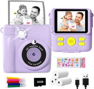 GKTZ Instant Print Camera for Kids - 1080P HD Instant Print Photo - Christmas Birthday Gifts for Age 4 5 6 7 8 9 10 Girls Boys - Portable Toy with 3 Rolls Photo Paper, 32GB Card, Color Pens - Purple