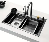 Waterfall and Pull-down Faucet/304 Grade Stainless Steel Multifunctional Waterfall Kitchen Sink 304 GRADE All in One 24x18 inch Vessel Sink (24X18X9 INCH)