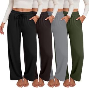 4 Pack Wide Leg Sweatpants Women - Comfy Lounge Yoga Pants with Pockets