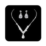 Ushiny Bridal Wedding Jewellery Set Silver Rhinestone Necklace Earring Set Sparkly Crystal Dangle Earring Set Necklace Jewellery for Women and Girls