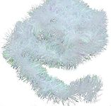 HOME BUY 2 Pcs Artifficial Tinsel Snow Effect White Tinsel Merry Christmas Strings, Garlands Ribbon for Xmas Christmas and Tree Decoration (2pc, White)