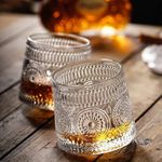 ZROY ENTERPRISE Whiskey Glasses Set of 6 pcs- 170 ml Bar Glass for Drinking Bourbon, Whisky, Scotch, Cocktails, Cognac- Old Fashioned Cocktail Tumblers (6, Rotating Embossed)