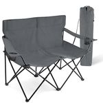 HaSteeL Foldable Camping Chair, Double Seat Folding Camp Chair for 2 Persons, Portable & Large for Outdoor Fishing, Hiking, Travel, Picnic, Beach, Lawn, Patio, Include Storage Bag (Grey)