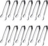 12 Pack Serving Tongs, Small Serving Utensils for Catering, Food-Grade 304 Stainless Steel Serving Tongs Appetizer Tongs Sugar Tongs for Tea Party Coffee Bar, 4" Mini Kitchen Tongs - Silver