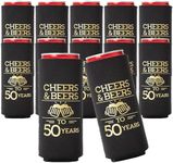 Cheers and Beers to 50 Years Can Coolers - 50th Birthday Party Favors for Guests - Set of 12, Black and Gold - Perfect 50th Party Decorations for Women & 1974 50 th Birthday Decorations for Men