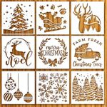 Christmas Stencils and Templates for Painting on Wood Reusable - Stencils for Crafts - Small Holiday Stencils with Trees, Farm Fresh, Deers, Snowflakes and a Merry Christmas Stencil