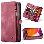 SWP Case for iPhone 12/12 Pro 5G, Wallet Case w/Magnetic Detachable Cover [11 Card Slots] Clutch Wallet w/Wristlets Money Pocket Shockproof Case Compatible with iPhone 12/12 Pro 6.1 inch 2020 (Red)