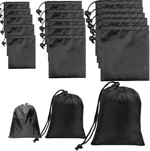 Jarler Drawstring Bag String Bag - 15Pcs 3Size Nylon Cinch Gym Drawstring Ditty Bag Stuff Sack Storage Pouch with Toggle for Travel, Shoes Bag, Black, Multi Size, Drawstring Pouches