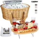 Hap Tim Wicker Picnic Basket Set for 4 with Mini Folding Wine Picnic Table & Large Insulated Cooler Bag & Cutlery Service Kits for 4 Person, Couples Gifts, Wedding Gifts (CA-Y2209-4-GR)