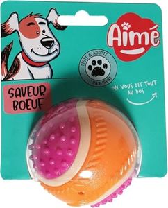 Aimé - Balle pour Chien 5 en 1 Saveur Bœuf - Jouet Interactif/Éducatif pour Développer et Stimuler les 5 Sens - Résistant Toutes Races et Tous Âges - Balle 6 cm